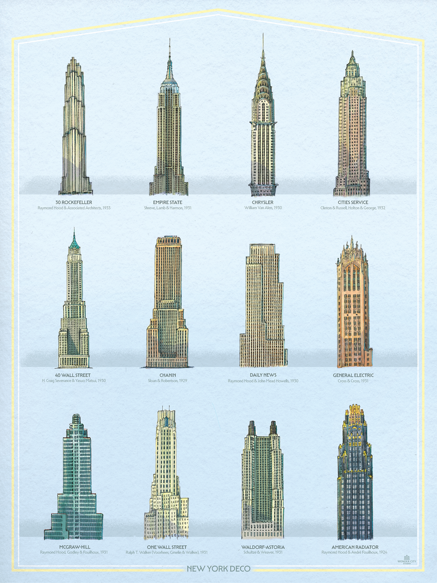 【週末セール】【3Dアート】NEW YORK - EAST  Art Deco Skyscrapers of New York - Collage Print. — HYTHA.CG